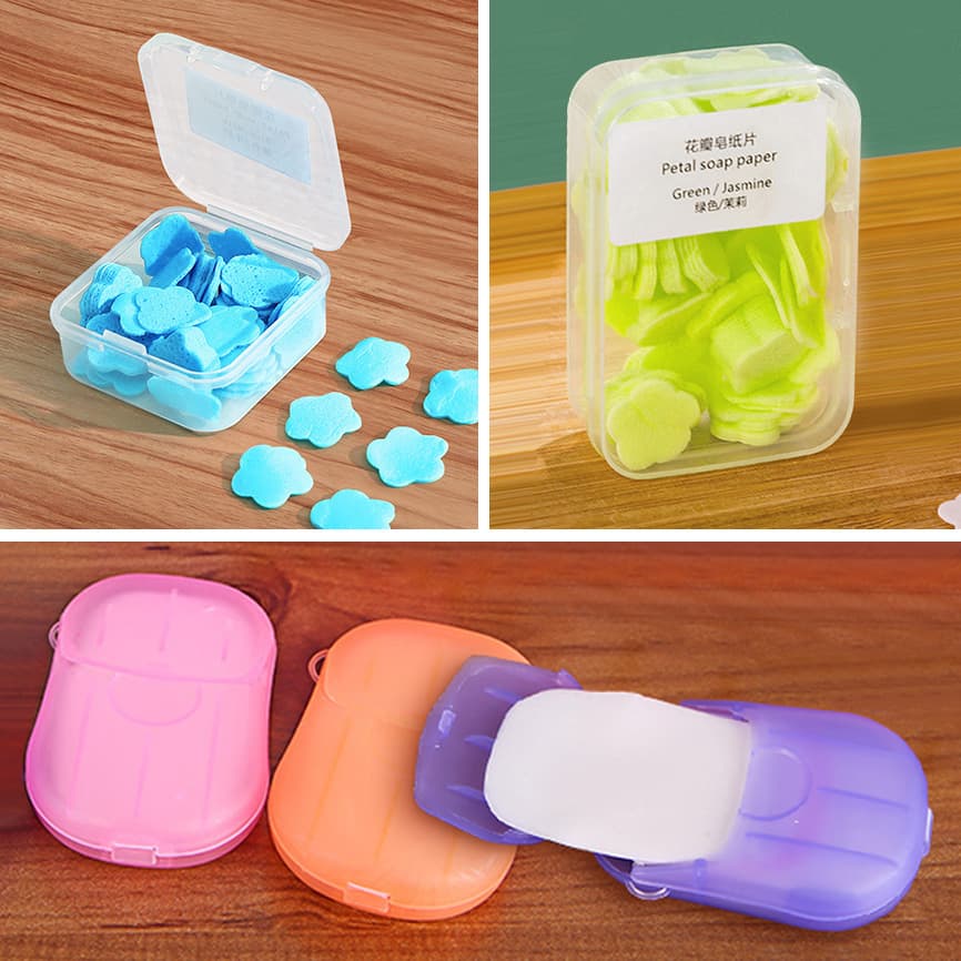 Disposable soap sheets, portable travel mini petal box soap sheets, portable hand washing soap paper