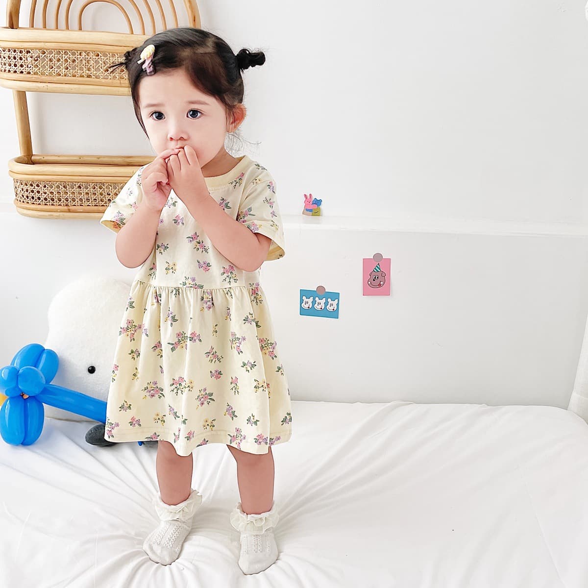 Girls Dress Korean Style Pure Cotton Baby Floral Print Children Kids Summer Clothing