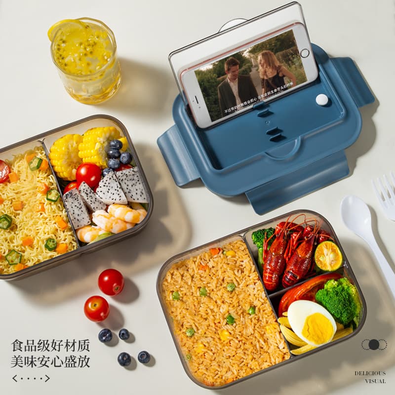 Microwave-Safe Lunch Box with Lid, Divided Plastic Container, Large Capacity, Fresh-Keeping, for Office Workers