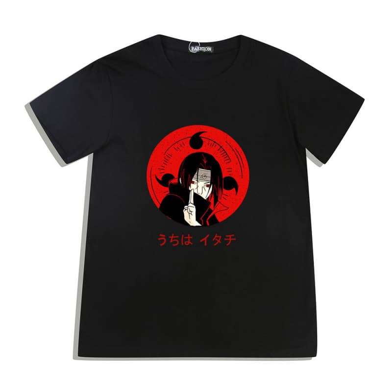 Japanese Anime Cotton Short Sleeve T-Shirt Summer New Naruto Street Style Uchiha Itachi Print Short Sleeve Top
