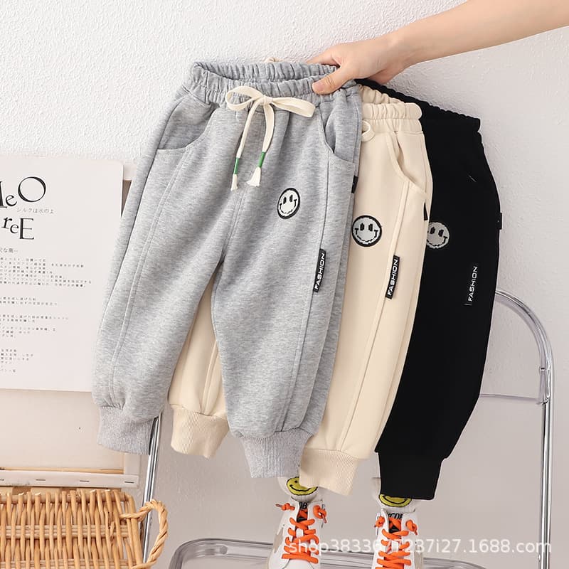 Boys and Girls Pants Spring Autumn New Children's Fashion Cool Casual Smile Print Long Pants Toddler Sports Sweatpants Trendy
