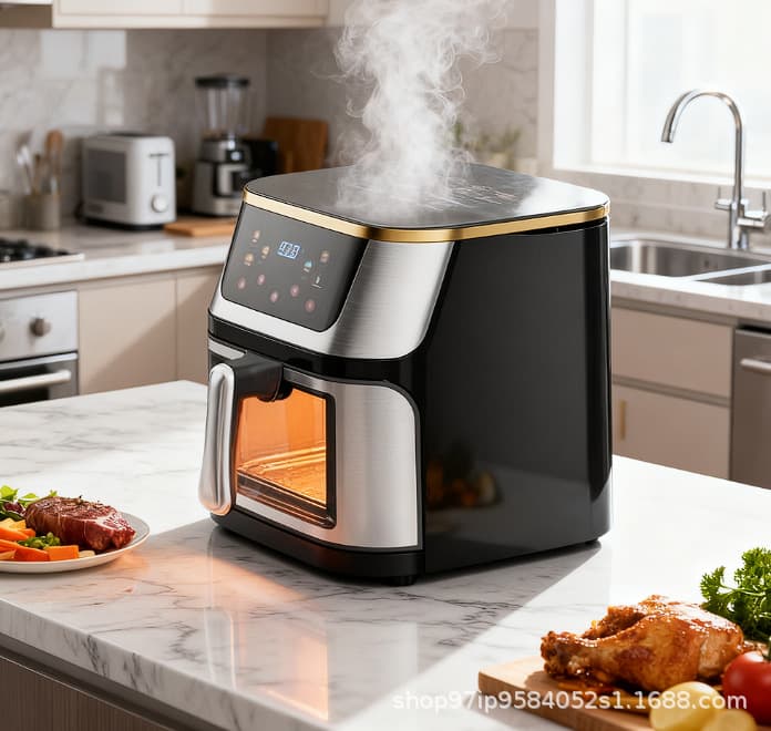 Cross-border Trade Air Fryer Stainless Steel Visible Air Fryer Touch Smart Home Electric Oven Large Capacity