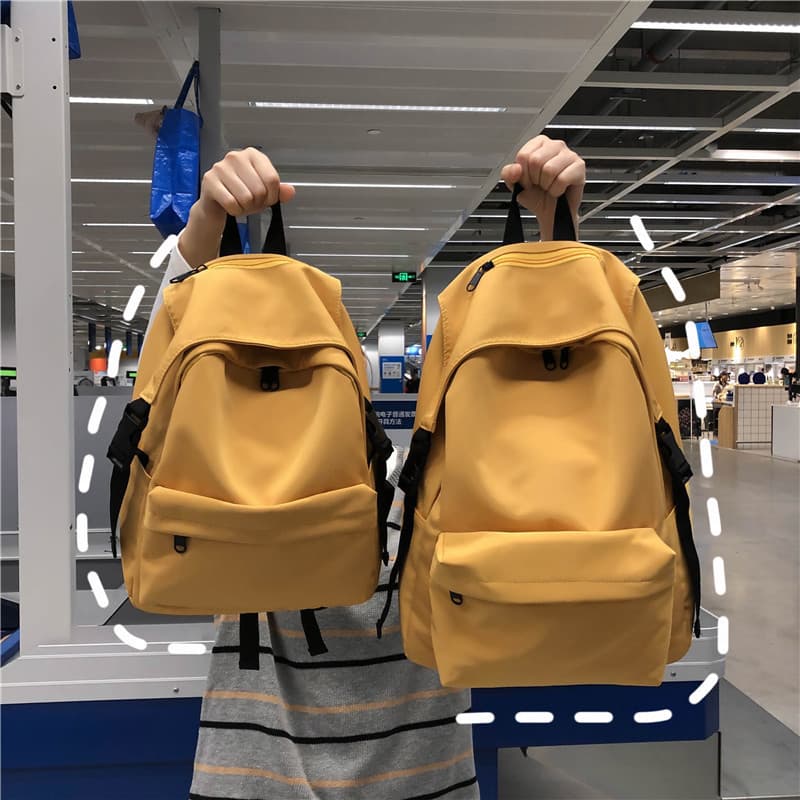 Fashionable Pure Color Nylon Backpack Women's Lightweight High School Backpack College Student Double Shoulder Bag Breathable Waterproof Wear Resistant