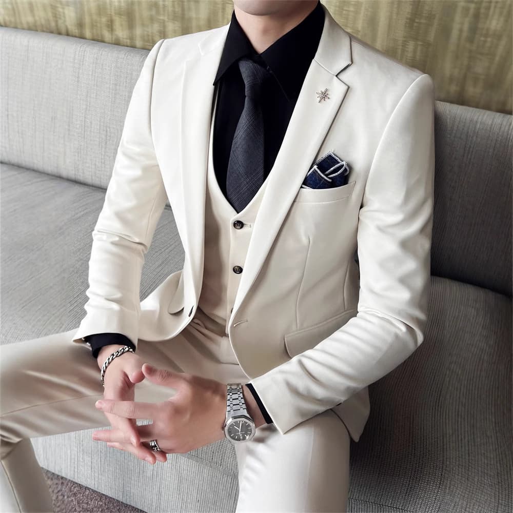 Men's Suit Three-Piece Set, Business Professional Formal Suit, Korean Slim Fit Groomsmen Wedding Groom Tuxedo
