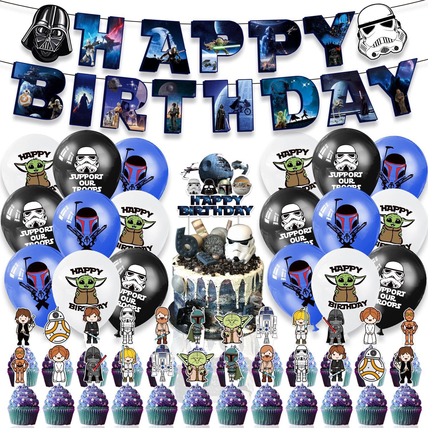 New Star Wars Themed Birthday Party Decorations STAR WARS Banner Cake Topper Balloons for Party Use