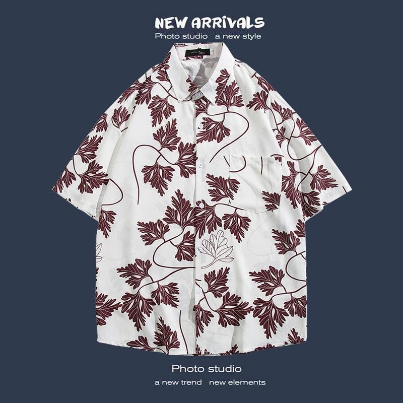 Hong Kong Style Sanya Summer Hawaiian Short-Sleeve Shirt Beach Set for Couples Outdoor Travel Casual Loose-Fitting Jacket