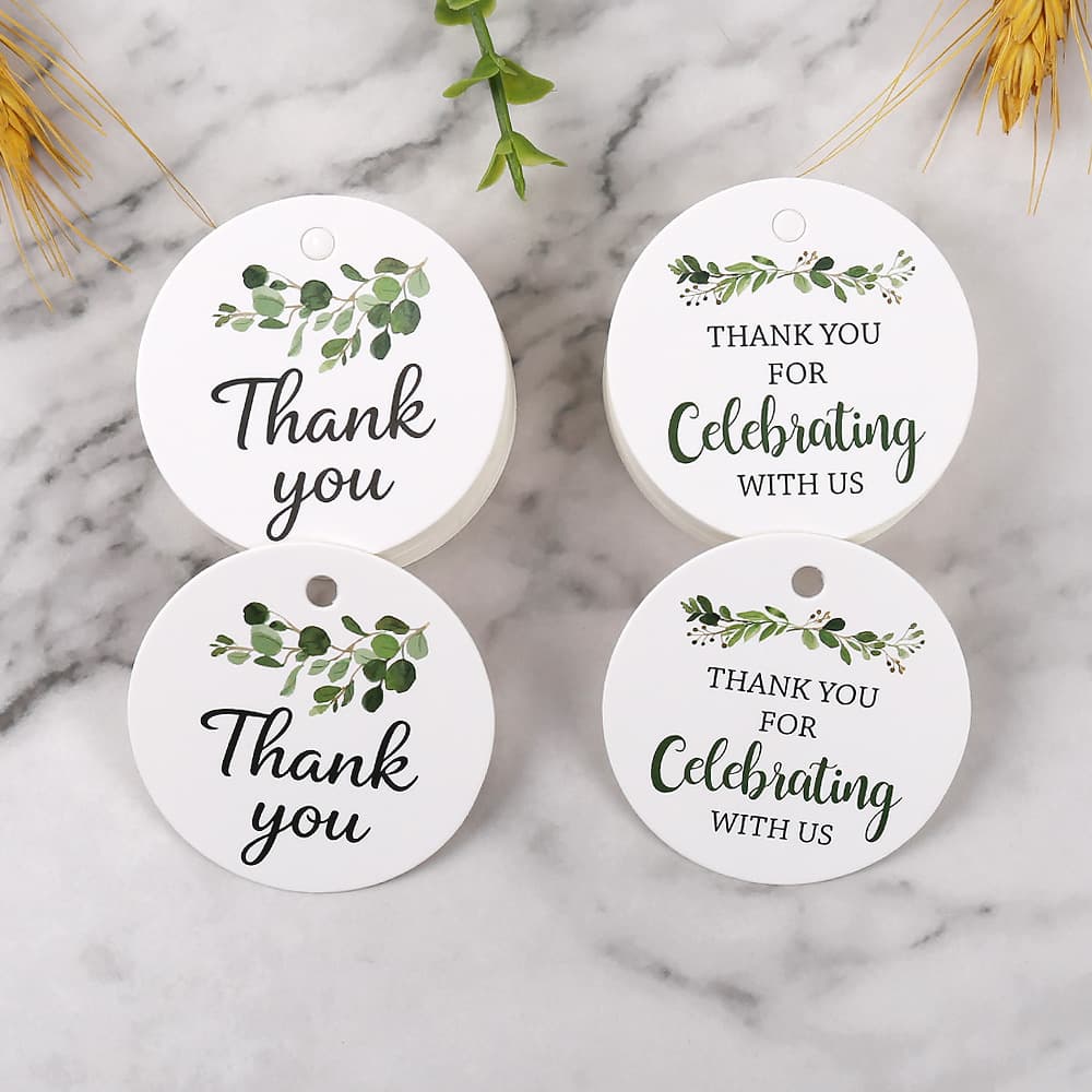 New round 4.5cm forest green leaf gift tag card packaging listing thank you thank you small tag