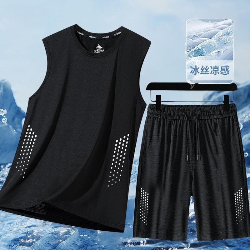 Cooling Sport Suit Men Quick-Dry Basketball Jersey Summer Vest Shorts Gym Running Set