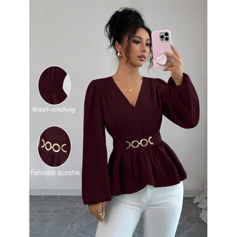 Cross-border Amazon US/EU 2026 Summer New Satin V-Neck Waist-Slimming Long-Sleeve Blouse Elegant Casual Top for Women
