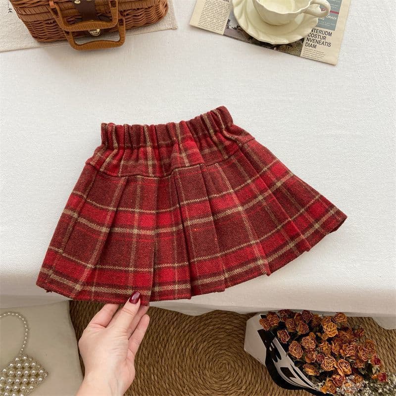 Girls Skirt Autumn Winter New Baby Korean Style 2025 Girls Half Skirt Wool Plaid Skirt Pleated Skirt
