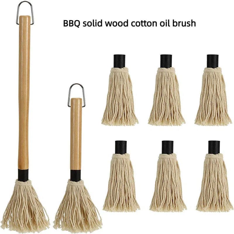 Amazon BBQ Grilling Topping Mop with Replaceable Brush Heads, Oiling Brush, Dishwashing Brush, Wooden Handle, Dipping Brush Set