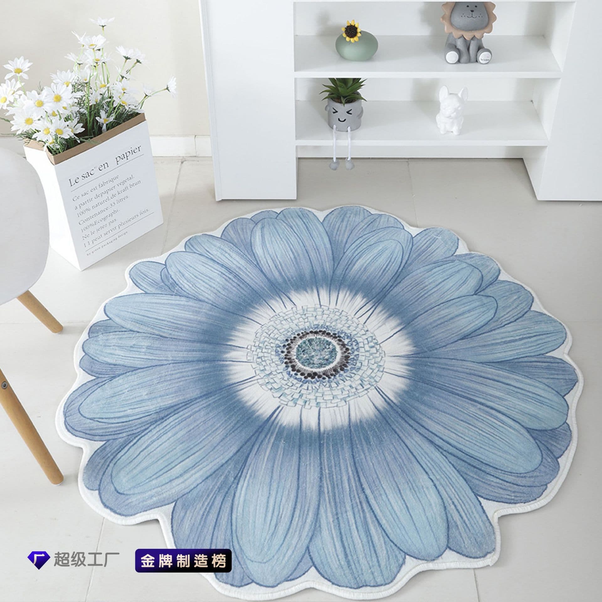 Korean flower non-slip coffee table floor mat cloakroom girl's bedroom bedside blanket fresh special-shaped foot mat ins style