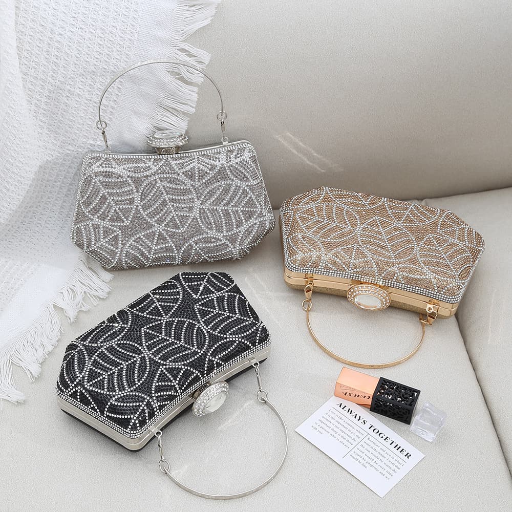 Rhinestone Leaf Pattern Niche Elegant Women's Clutch Bag, Fashionable Bridal Bag, Evening Banquet Bag, Year-end Party Bag
