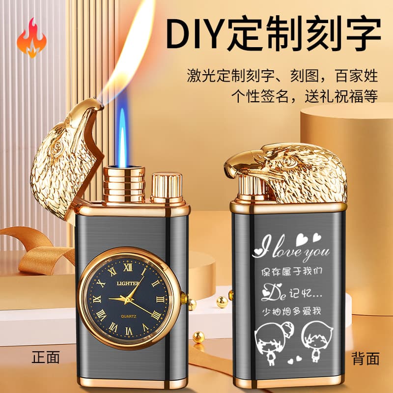 Creative Trendy Dragon Dial Dual Flame Lighter Direct Jet Open Flame Convertible Watch Lighter, Customizable with Advertising Logo