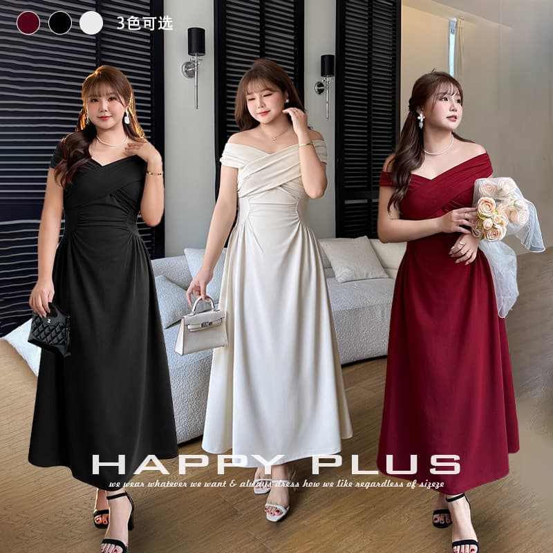 Runqi Plus Size French Cross One-Shoulder Formal Dress 9520 French Cloud Dance White Dress