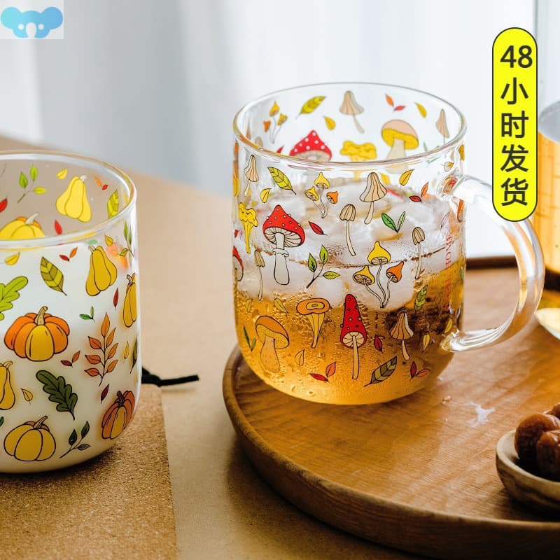 Heat-Resistant with Handle Glass Mug Breakfast Milk Cup Cute