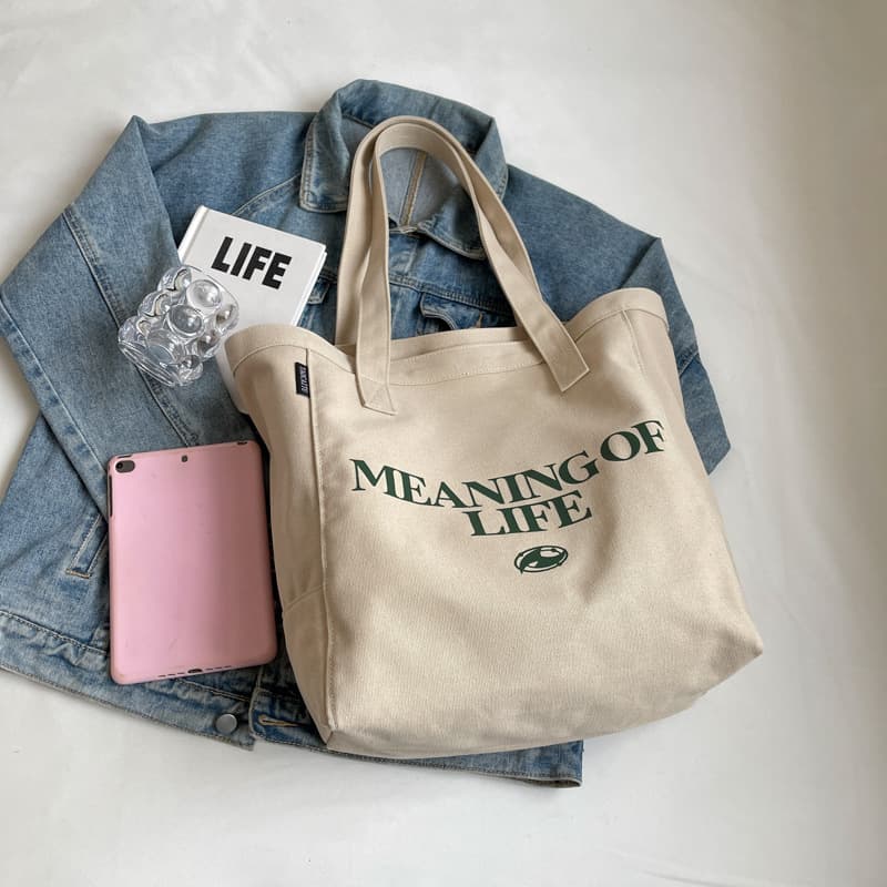 New Single Shoulder Letter Tote Bag Large Capacity Canvas Bag Women Simple Portable Literary Canvas Shopping Bag