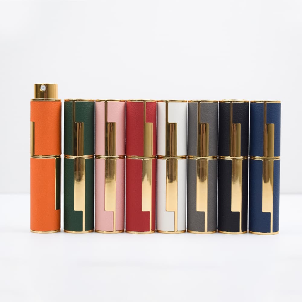 New 10ml gold-edged leather rotating telescopic bottle leak-proof portable perfume spray bottle when going out