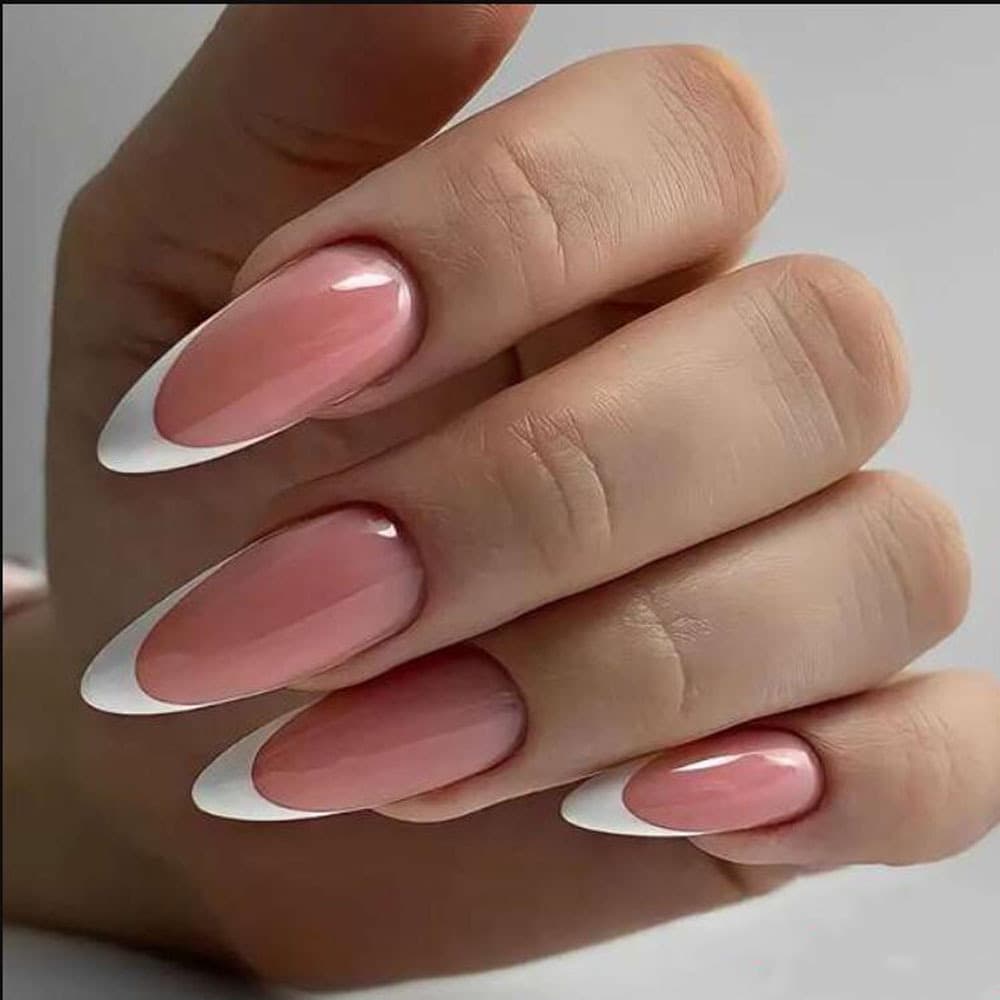 Cross-border Hot Sale 120-Piece Boxed Nude Pink French White Edge Teardrop Almond Press-On Nails Ultra-Thin Seamless Long Pointed Shape