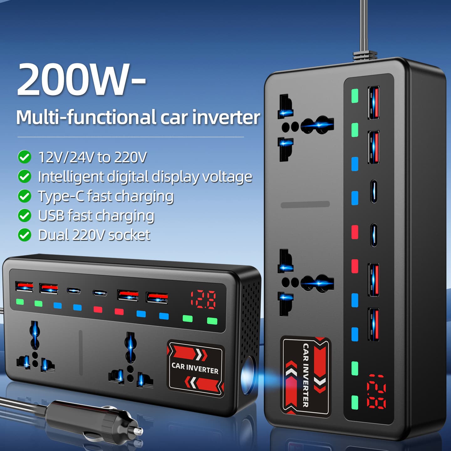 Cross-border Car Power Inverter 12V/24V to 220V High Power Fast Charging Universal Power Converter for Cars and Trucks