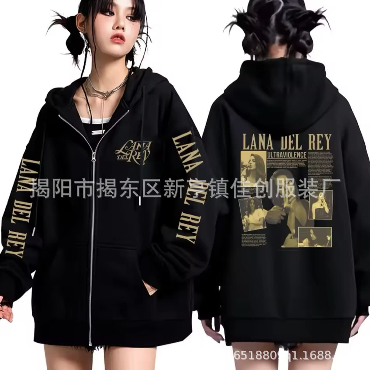 New Cross-Border American Style Street Print Zip-Up Hoodie for Men and Women Casual Loose Fit Sweatshirt