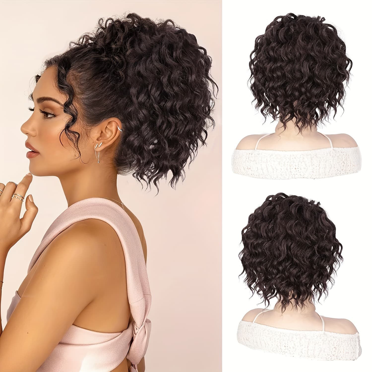 European and American Wig Drawstring Curly Bun Short Ponytail Wave Curly Bun Elastic Drawstring Ponytail Bun