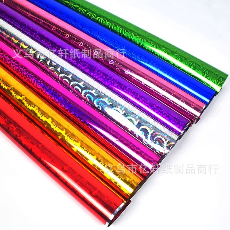 In Stock 50*70CM 2.3 Micron Laser Packaging Paper, Aluminum Coated Film Material, Colorful Packaging, Flash OPP Plastic Film Wholesale