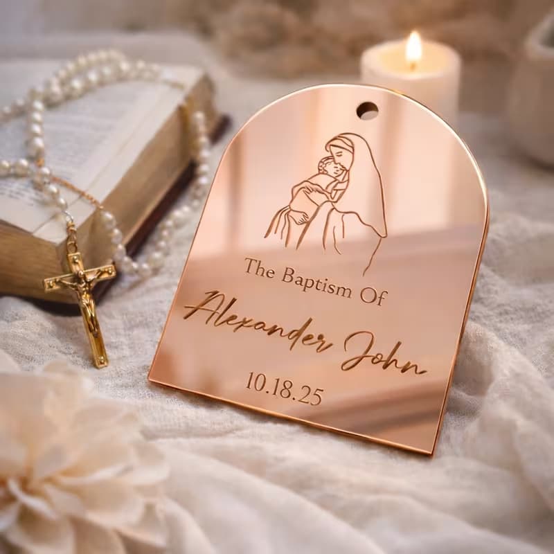 Cross-border best-selling mirror acrylic baptism commemorative plaque with laser engraving baby baptism commemorative plaque pendant