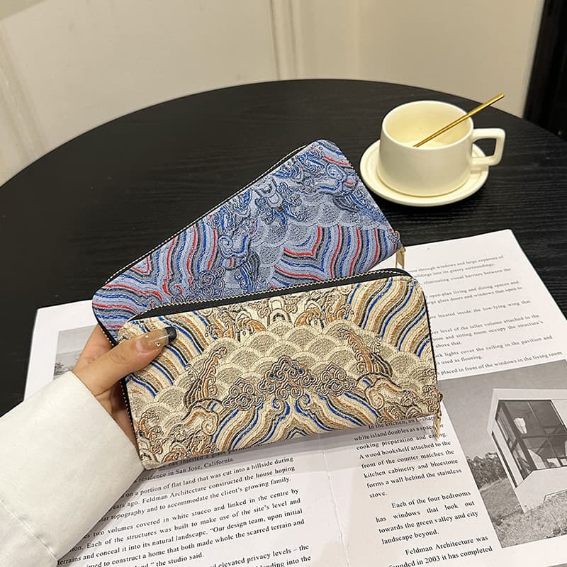 2024 cross-border new pattern series long wallet large capacity zip clutch multi-slot handbag.