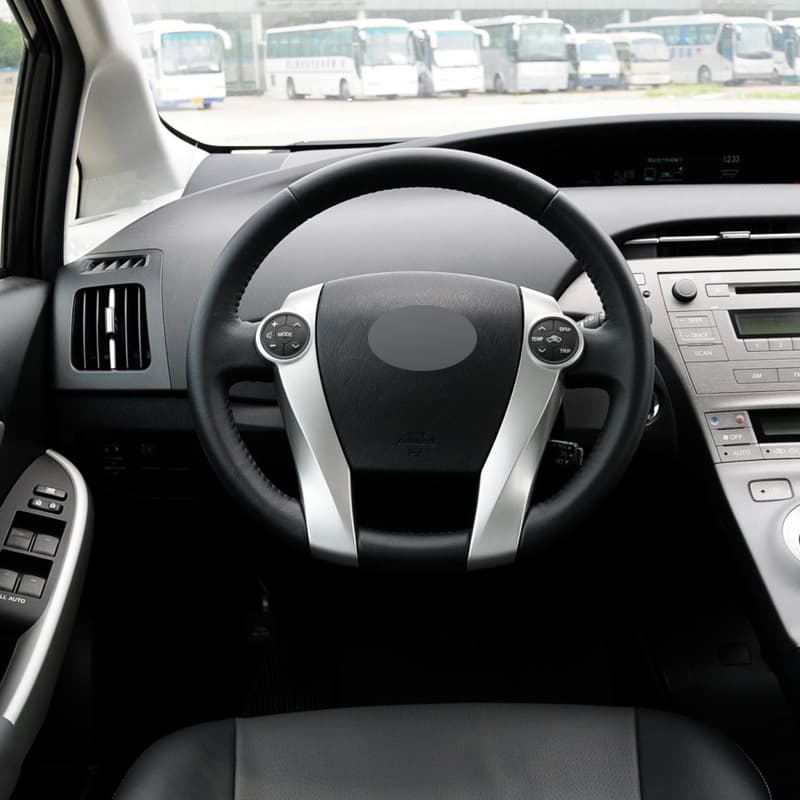 Hand-stitched steering wheel cover for Toyota Prius 2014 AQUA, microfiber leather, custom fit