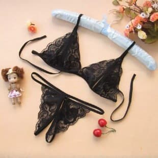 Sexy Lace Thong Open Crotch Tempting Transparent Bikini Lingerie Women Wholesale No Need to Remove