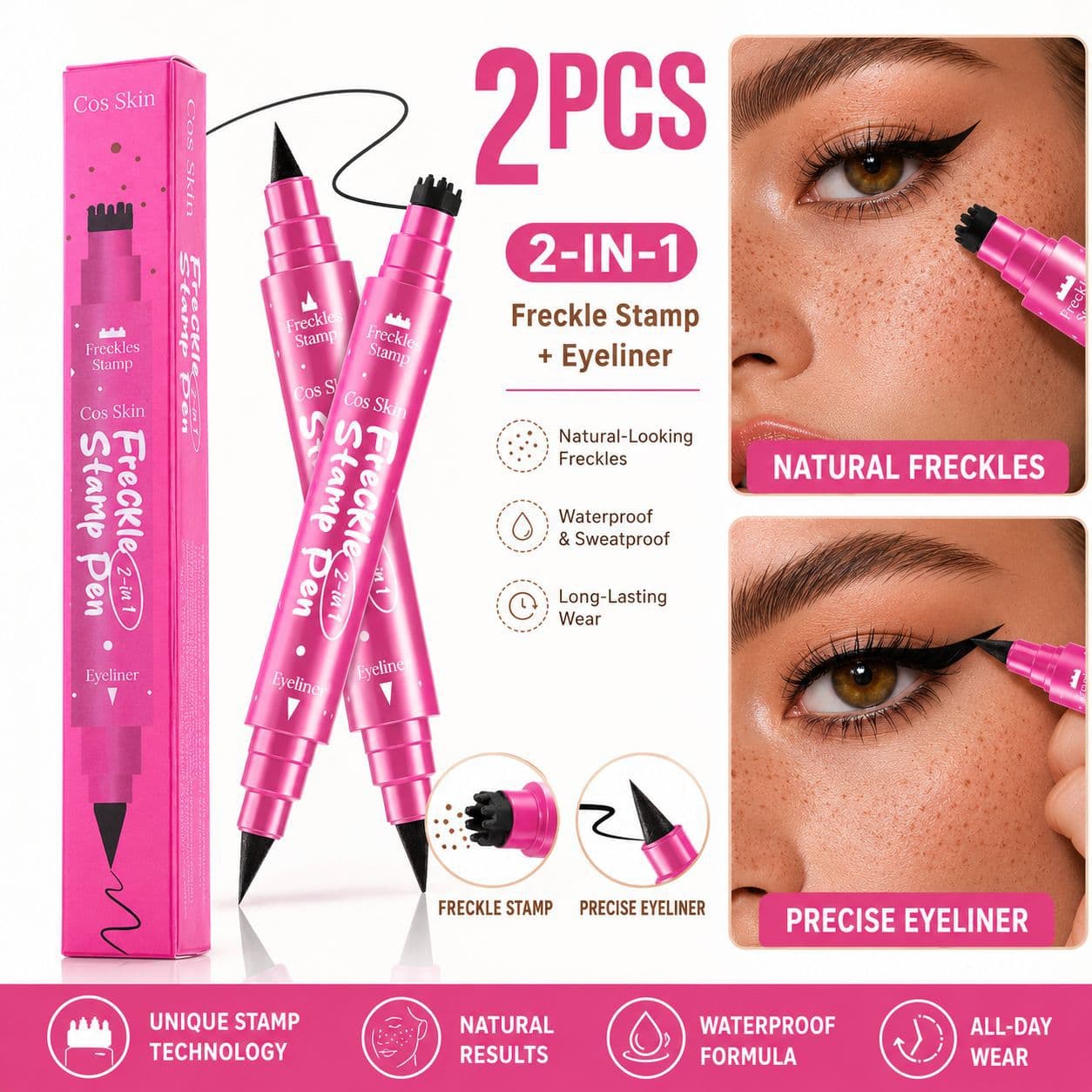 Cross-border exclusive CosSkin double-headed freckle seal eyeliner 2pcs waterproof long-lasting natural simulated freckle pen