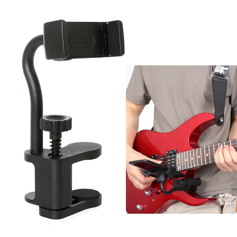 Electric Guitar Phone Clip, Classical Bass Guitar Phone Holder, Black 40-inch 41-inch Folk Guitar Phone Stand