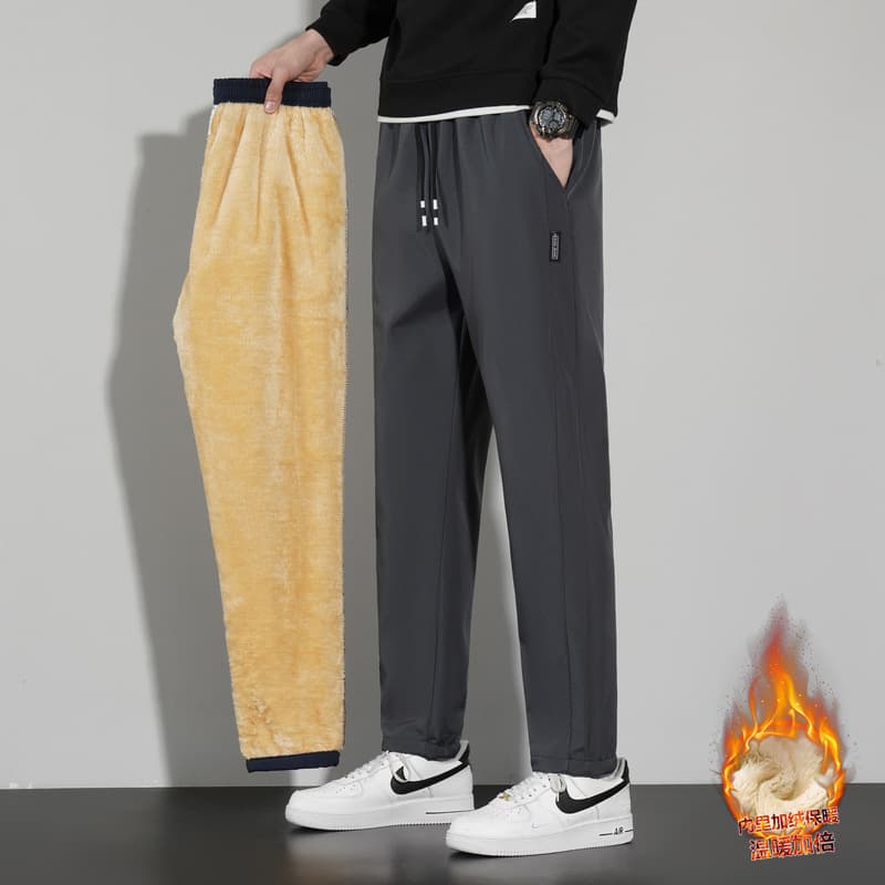 TikTok hit fleece-lined thick cotton pants men's autumn winter new lamb wool pants warm outdoor sport pants