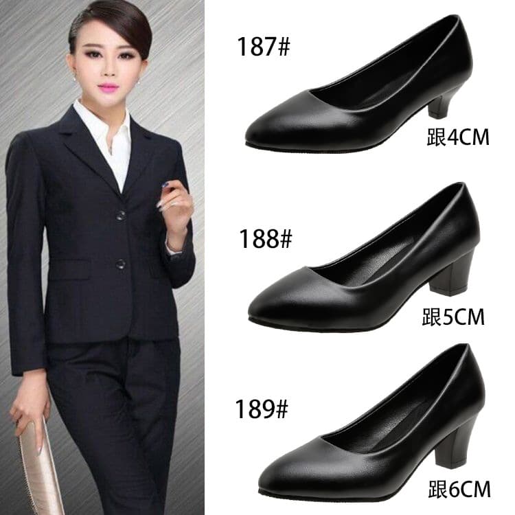 2024 Thick Heel Pointed Toe Professional Women's Shoes Versatile Work Shoes Women's New High Heels Flats Black Low Heel Leather Shoes for Women