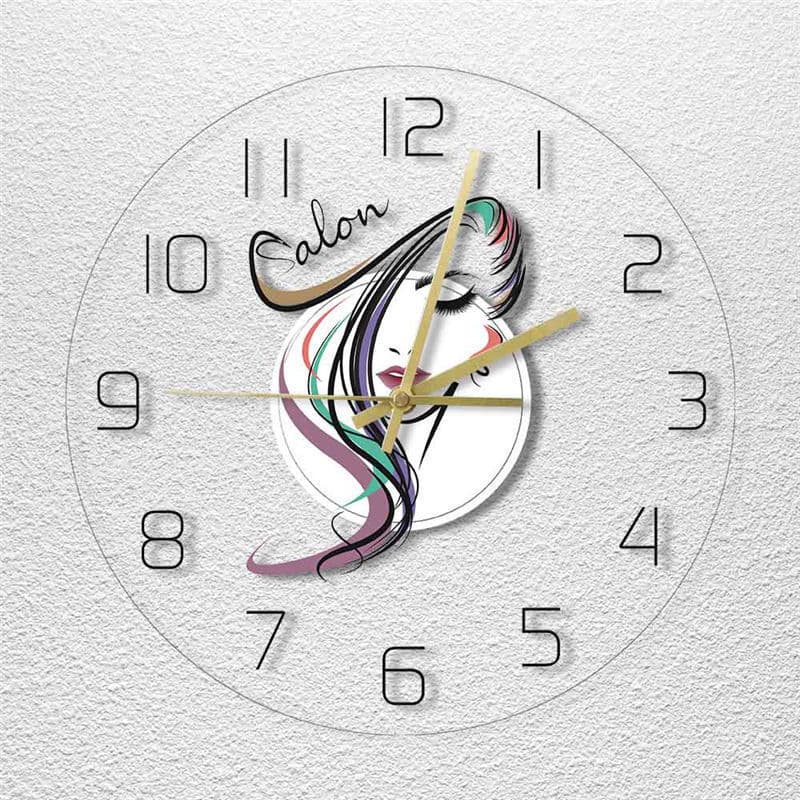 Cross Border LED Light Transparent Wall Clock Beauty Salon Hairdresser Lady Design Color Clock Decorative Wall Clock