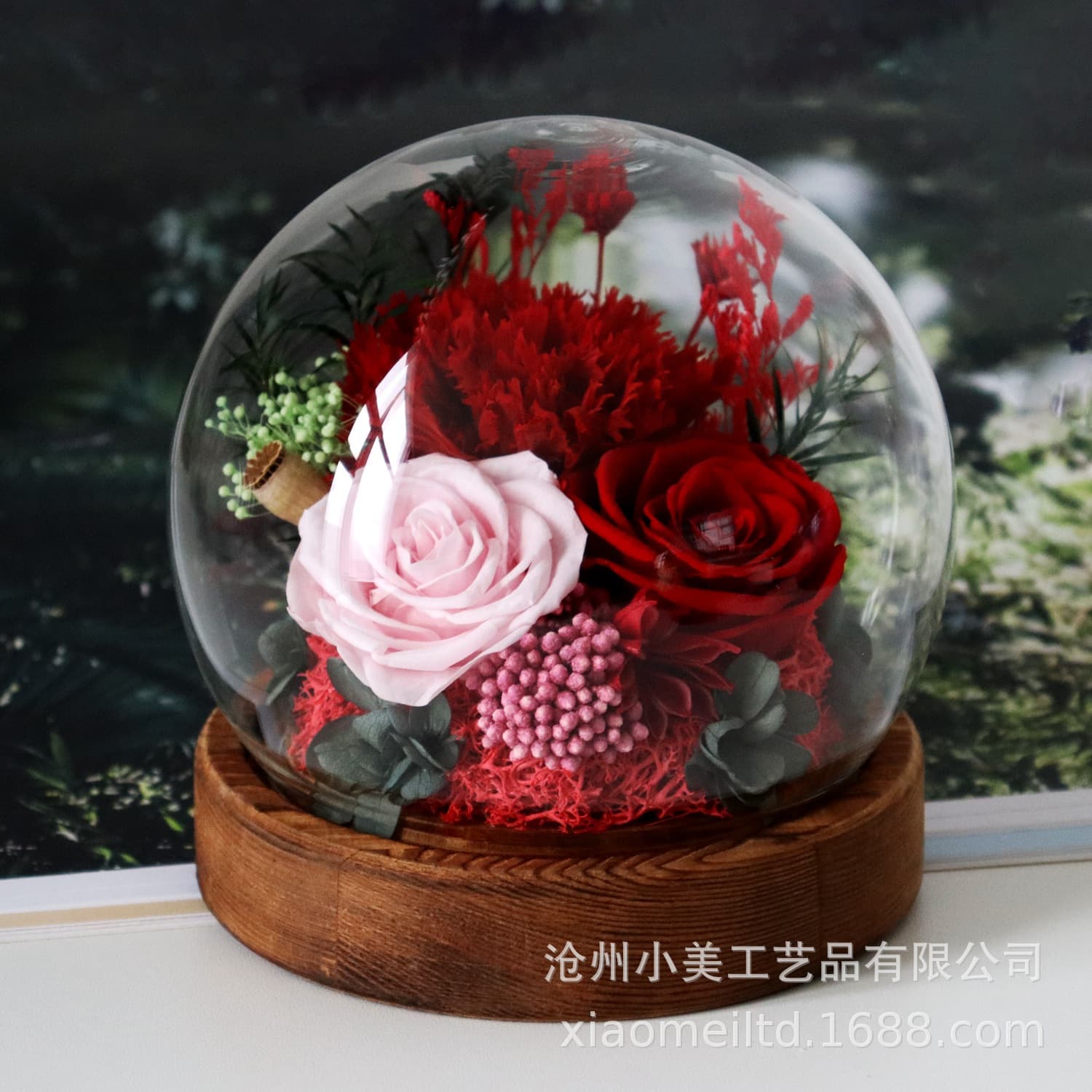 Preserved flower crystal ball glass dome ornament, carnation bouquet, rose, Mother's Day gift, birthday gift box