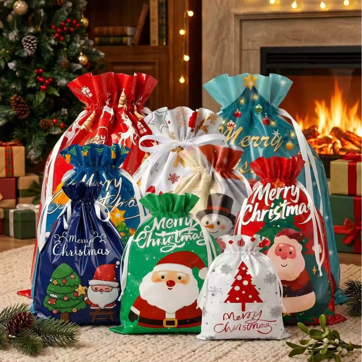New Santa Claus Drawstring Candy Packaging Bag Christmas Halloween Gift Bag Office Culture/Christmas Decorations