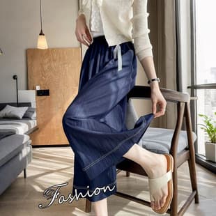 Lace Pendant Skirt Pants Women Summer 2026 New High-Drape Wide-Leg Cropped Pants Straight Tencel Jeans