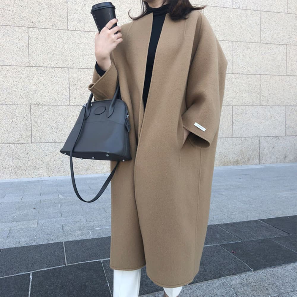 In Stock Cross-Border Bestseller Women's Coat 2024 Woolen Coat Autumn Winter Long Straight Coat Outerwear for Women