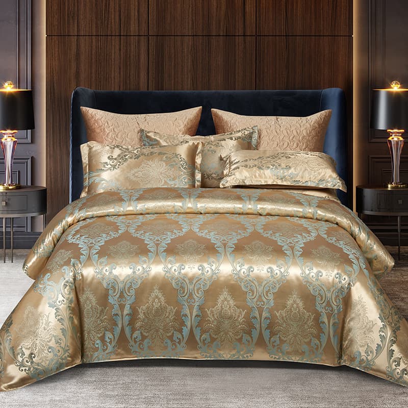 New European Light Luxury Jacquard Four-Piece Set, Sateen Silk Duvet Cover, Fitted Sheet, Single/Double Three-Piece Set, Live Stream Gift