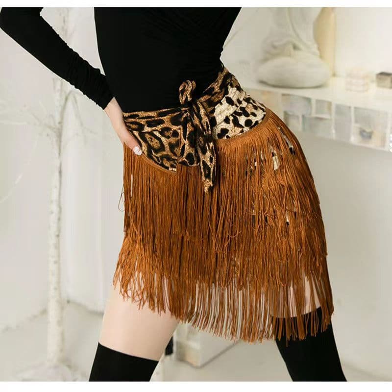 Adult Latin dance costume, women's midi skirt, practice tassel skirt, performance costume, one-piece tie-up apron