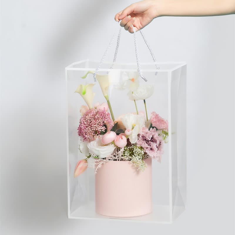Mother's Day Flower Transparent Handbag Window Bouquet Packaging Bag Florist Gift Bag Simple Handheld Souvenir Bag