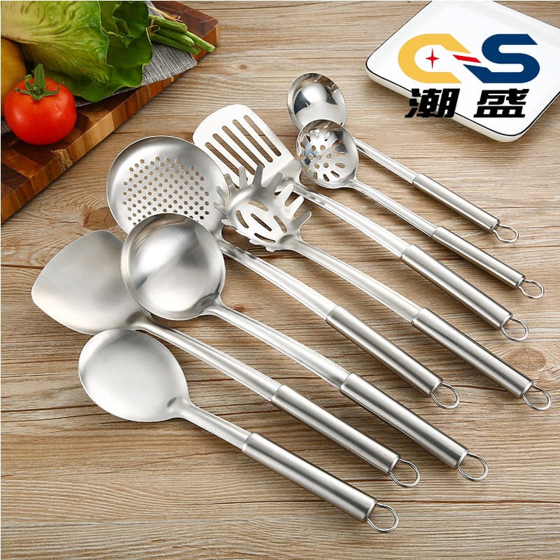 201 stainless steel non-magnetic kitchen utensils, ring sanding, spatula, soup spoon, colander, frying spatula, hot pot spoon, eight-piece cooking set