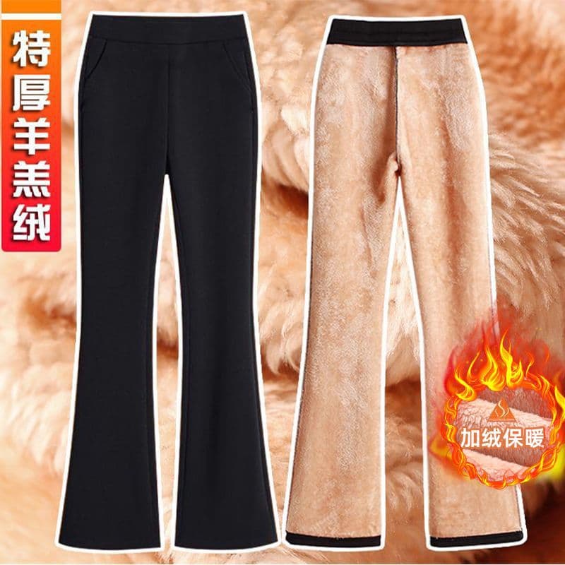 Extra Thick Lamb Fleece Pants for Women Outer Wear Stretchy Thermal Cotton Pants Wide Leg Flared Pants Winter Lined Thickened Women's Pants