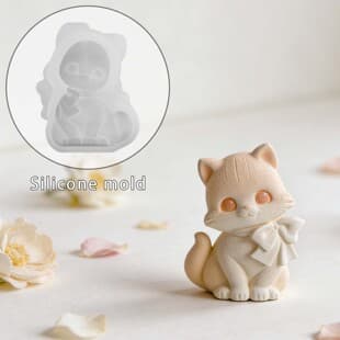 Barbara Bowknot Cat Silicone Mold Handmade DIY Desktop Ornament Aromatherapy Candle Epoxy Mold