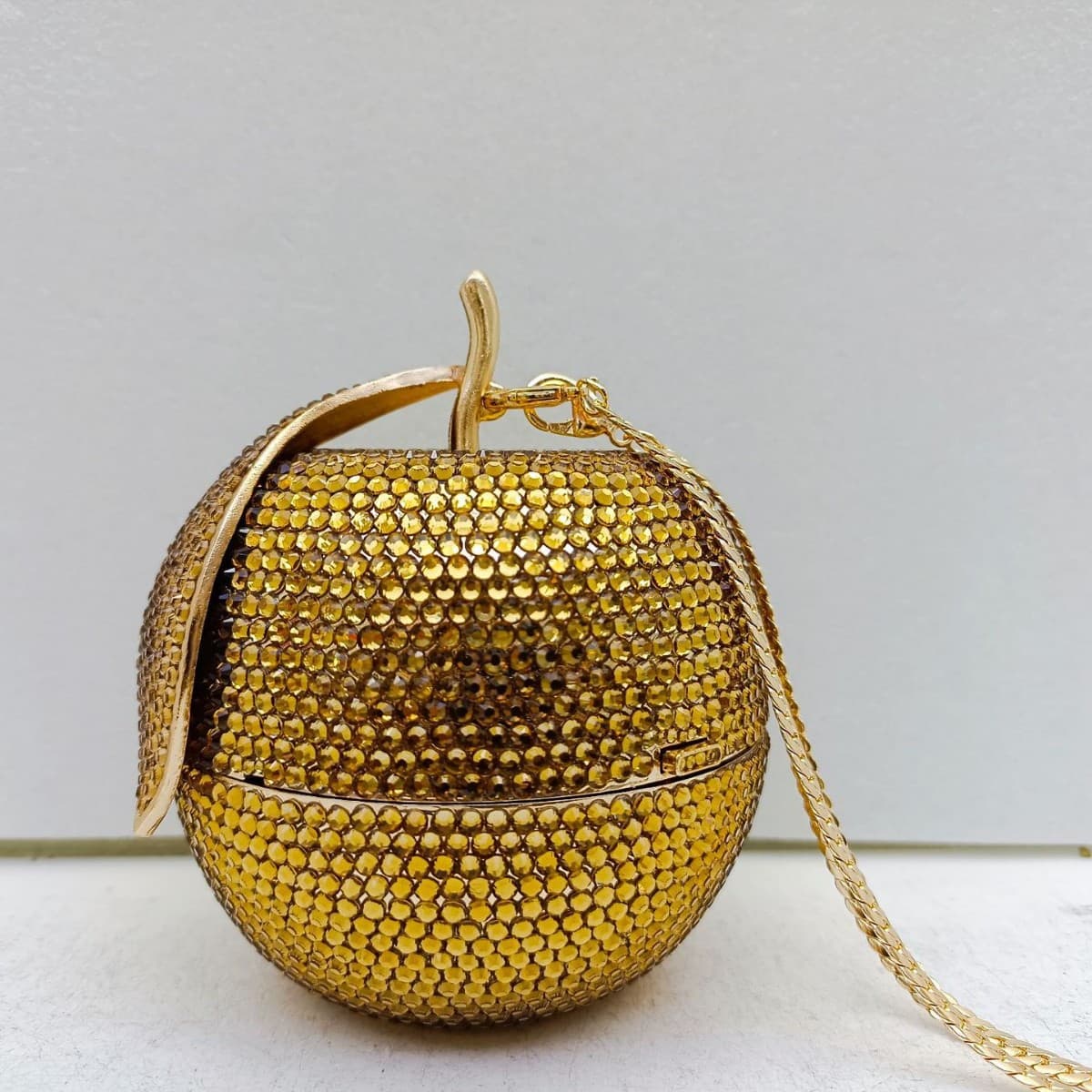 In Stock New Apple Cross-border European and American Banquet Bag Metal Flat-Bottom Rhinestone Evening Bag Small Rhinestone Full Rhinestone Studded Handbag