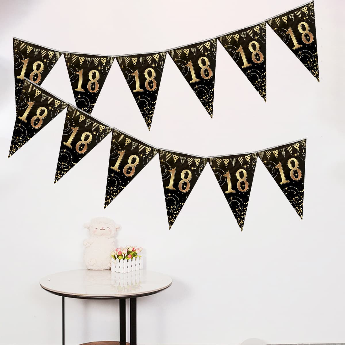 Gold Foil 18th Birthday Theme Pennant Banner Party Decoration Age Paper Bunting
