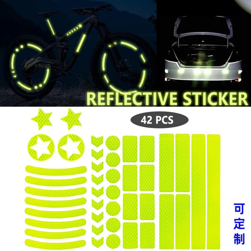 Amazon Motorcycle Fluorescent Warning Reflective Sticker Car Bicycle Helmet Safety Sign Warning Strip 42pcs