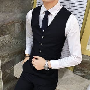 British Style Vest for Men Slim Fit Business Thin Waistcoat Work Formal Wear